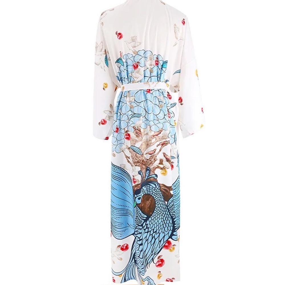 Blue Bird Fruit Blossoms Kimono Duster - Picture 5 of 6